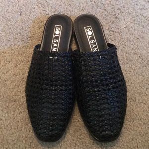 black woven kim slides mules